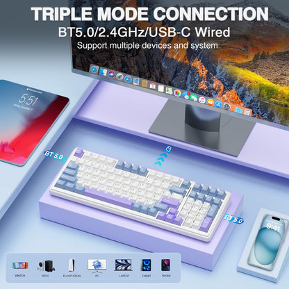 AULA F99 Wireless Mechanical Keyboard,Tri-Mode BT5.0/2.4GHz/USB-C Hot Swappable Custom Keyboard,Pre-lubed Linear Switches,RGB Backlit Computer Gaming Keyboards for PC/Tablet/PS/Xbox
