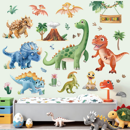 wondever 3D Dinosaur Wall Stickers Tropical Animal Dino Volcano Plants Peel and Stick Wall Art Decals for Baby Nursery Kids Bedroom Playroom