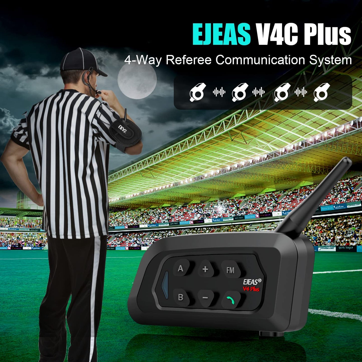 EJEAS V6C Professional Football Referee Bluetooth Intercom, 2 People Wireless Bluetooth Headset with Running Armband for Soccer Hockey Rugby Sports (2 Pack)