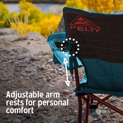 Kelty Lowdown Couch - 3 Person Capacity Camping Chair, Extra Large and Sturdy Bench for Campsites, Soccer Games, and Backyard Parties, with Cup Holders|Arm Rest, Polyester, Deep Lake/Fallen Rock