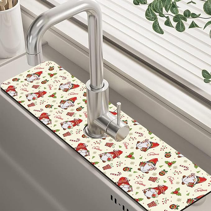 Christmas Santa Claus Kitchen Sink Splash Guard Mat Absorbent Fast Drying Mat