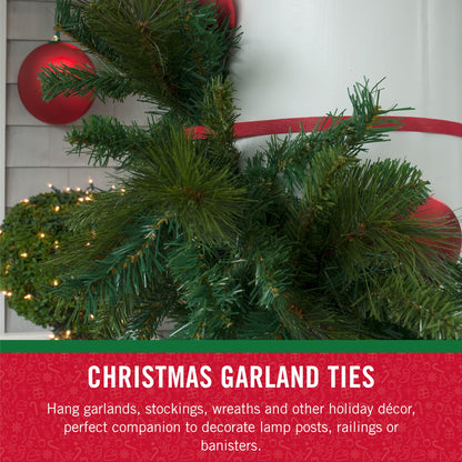 VELCRO Brand Red Garland Ties – 30ft Reusable Hook and Loop Straps for Hanging Christmas Garlands, Lights, and Wreaths on Banisters, Railings, and Porch Posts – Cut to Size Holiday Fasteners