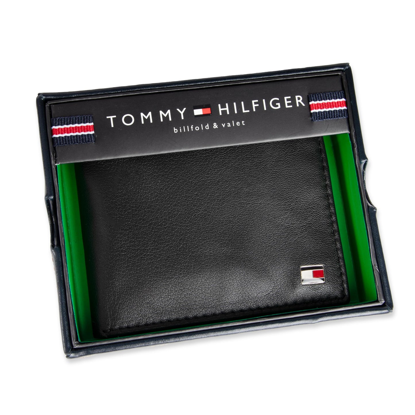 Tommy Hilfiger Men's Leather Wallet – Slim Bifold with 6 Credit Card Pockets and Removable ID Window, Dark Black, One Size