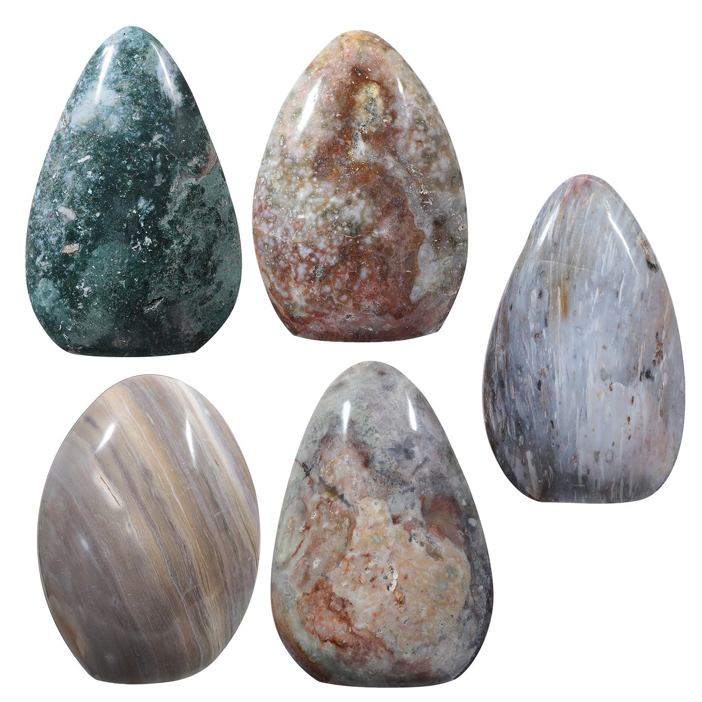 SUNYIK Irregular Ocean Jasper Stone Slab, Self-Standing Upright Ocean Jasper Plam Stone for Home Office Decor Meditation Relax, (2.01-2.5lb)