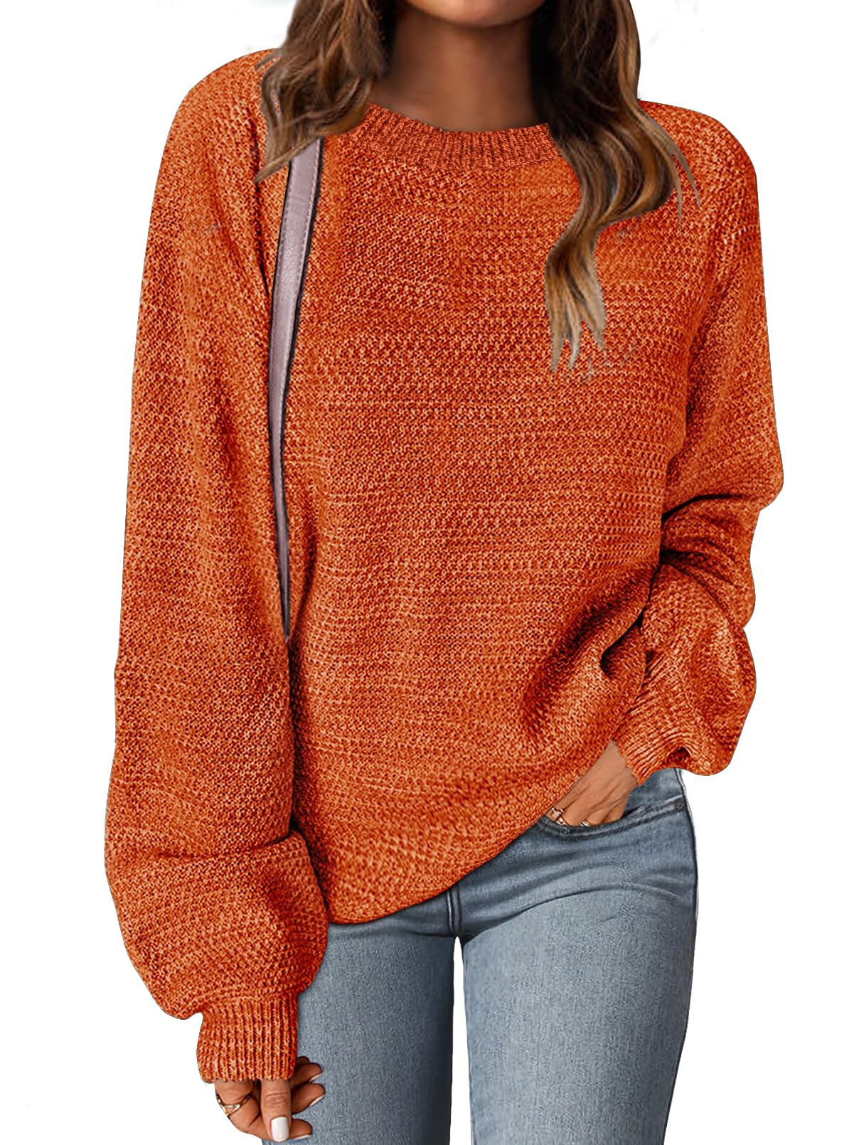 MEROKEETY Women's 2025 Fall Winter Oversized Pullover Sweater Trendy Crew Neck Long Sleeve Heathered Knit Jumper Tops