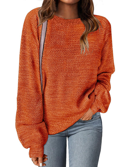 MEROKEETY Women's 2025 Fall Winter Oversized Pullover Sweater Trendy Crew Neck Long Sleeve Heathered Knit Jumper Tops