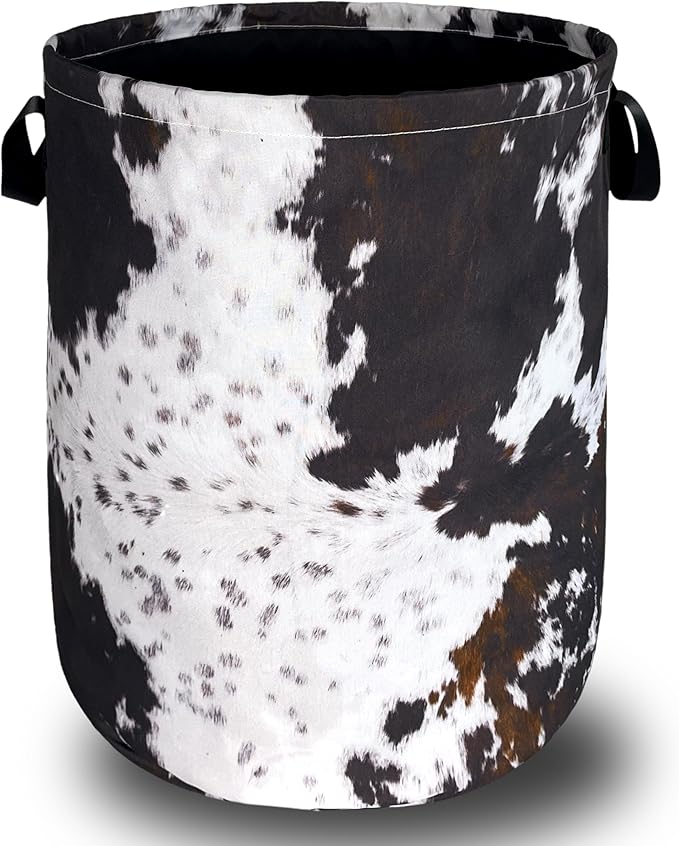 Retro Brown Cows Texture Laundry Basket Foldable Funny Laundry Hamper Oxford