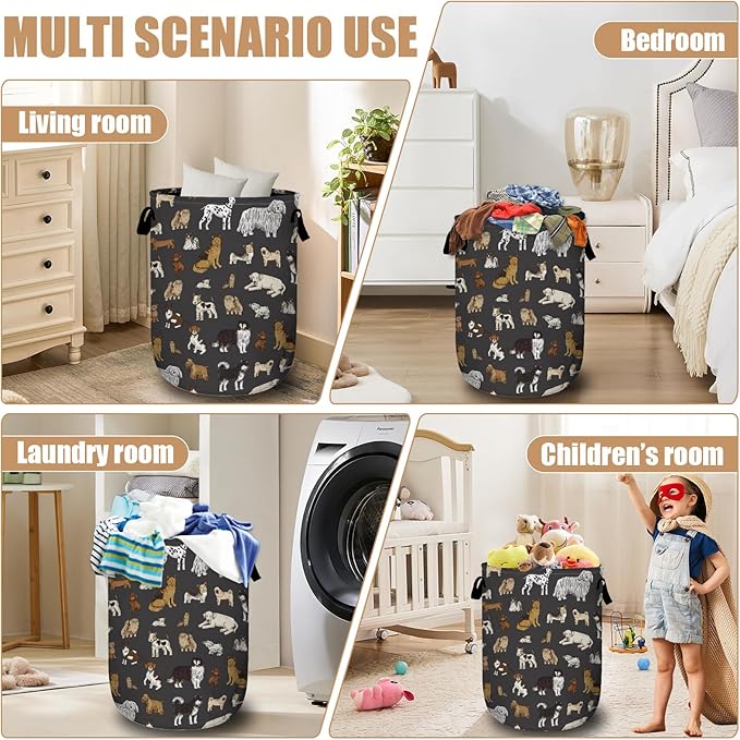 Cute Dogs Laundry Basket, Foldable Dog Lover Laundry Hamper Tote Bag Dirty