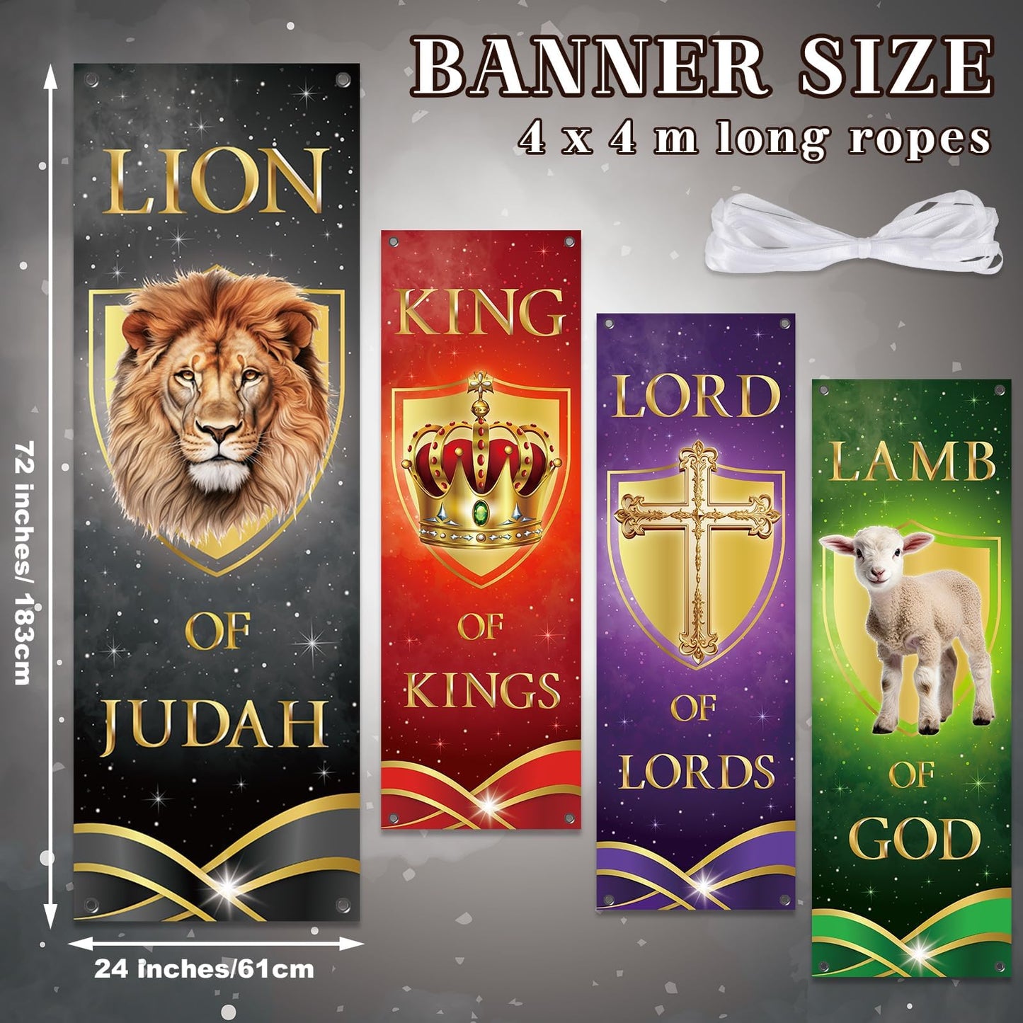4Pcs Church Banners for Sanctuary Wall Welcome Religious Christmas Banners Hanging Backdrop Lion King Lord Lamb Church Banner Scripture Christmas Porch Signs for Holiday Church School Nativity Decor