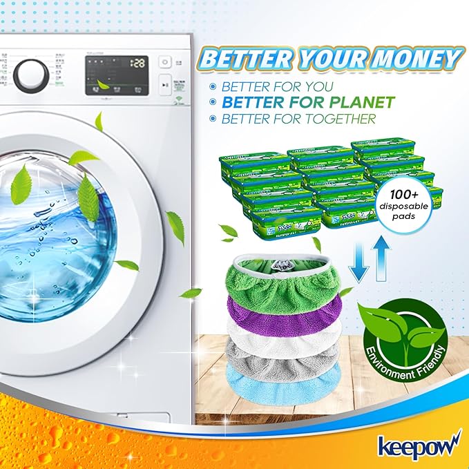 KEEPOW Reusable Microfiber Mop Pads