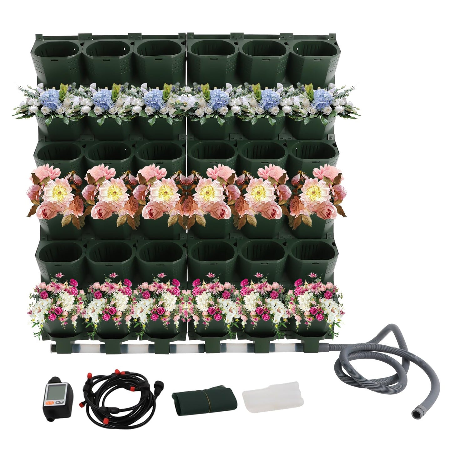 CAIHAOA 36 Pots Self Watering Wall Mounted Vertical Planter, Wall Planter Living Green Plant Wall with Automatic Irrigation & Timing System, Indoor/Outdoor Stackable Plant Pots for Herbs Flowers