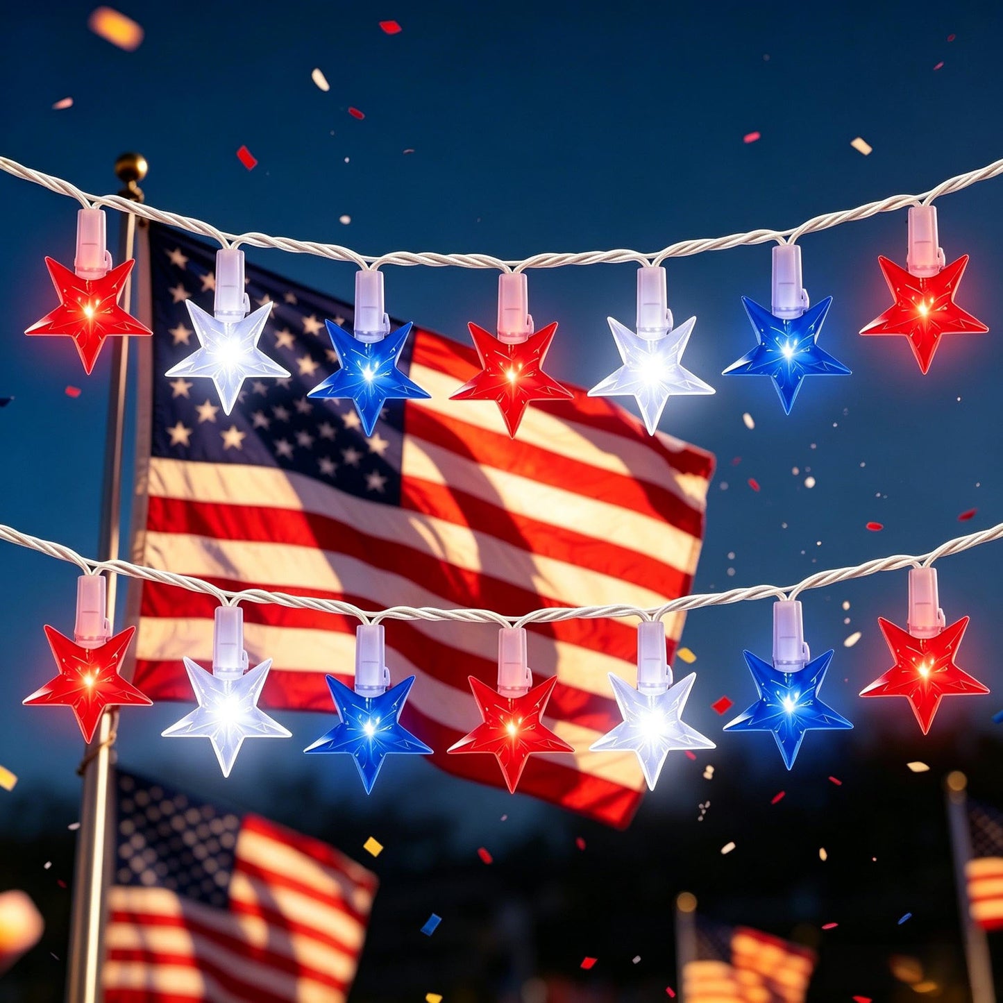 13.6Ft Red White and Blue Star String Lights, 35 LED Patriotic Lights for Flag Day 4th of July Decorations, Waterproof Plug in Fairy Lights for Indoor Outdoor Fence Backyard Patio Independence Day