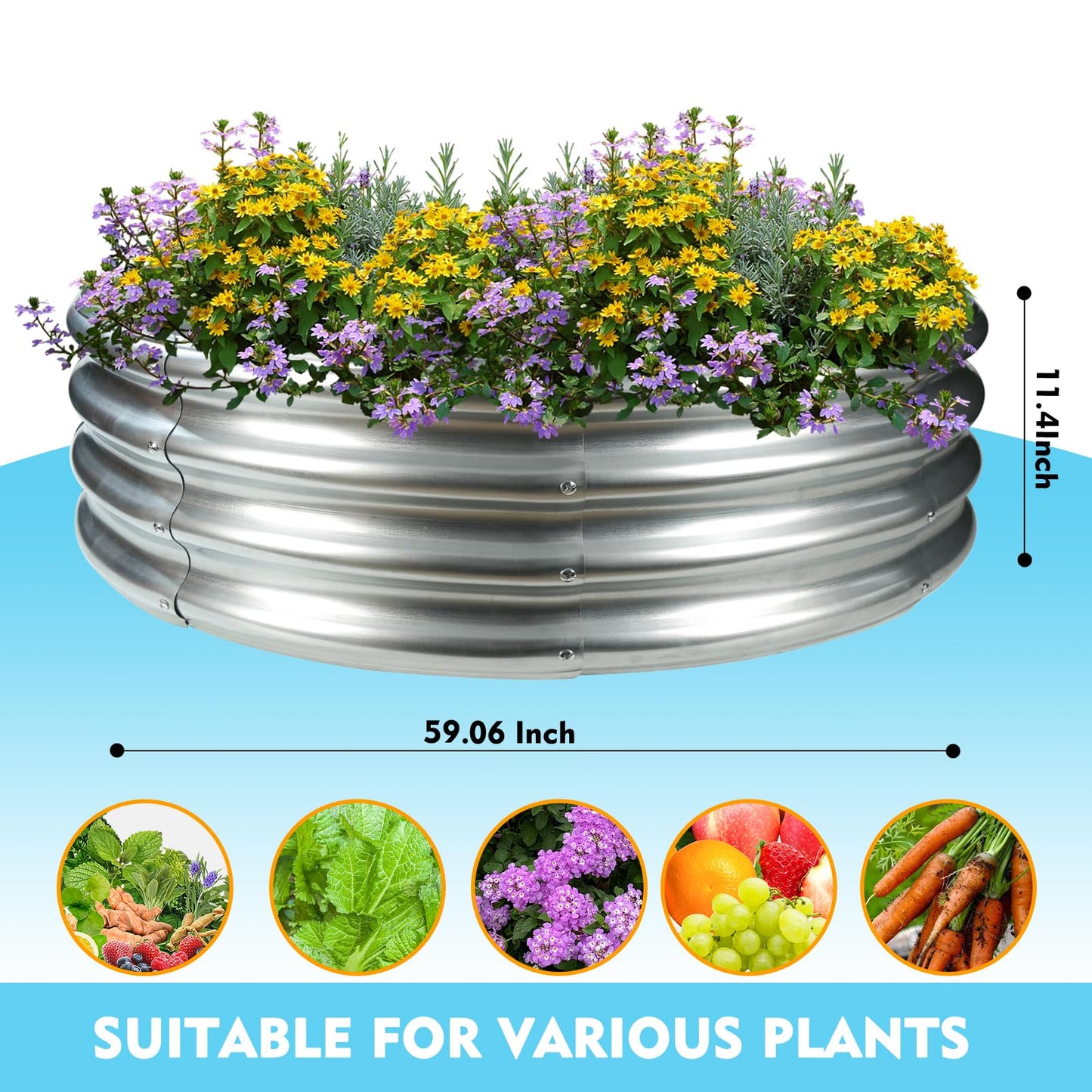 5FT Diameter Camp Fire Ring Pit, Large Round Galvanized Steel Fire Pit, Heavy Duty Steel Fire Pit Silver for Backyard, Camping, Bonfire (5x5x1FT)