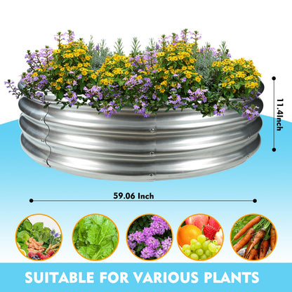 5FT Diameter Camp Fire Ring Pit, Large Round Galvanized Steel Fire Pit, Heavy Duty Steel Fire Pit Silver for Backyard, Camping, Bonfire (5x5x1FT)