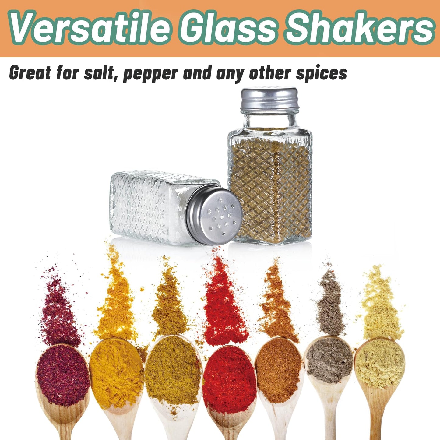 Wongblee 2 Pack Glass Salt and Pepper Shakers Set, Vintage Spice Shakers for Dining Room Table, Kitchen, Restaurant (Grid Pattern)