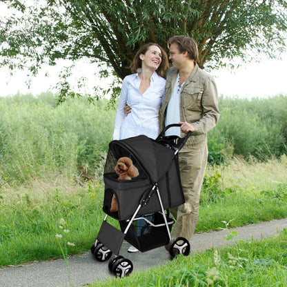 Display4top Pet Travel Stroller Dog Cat Pushchair Pram Jogger Buggy with 4 Wheels (Black)