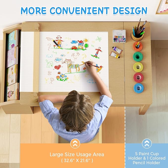 5-in-1 Kids Art Table and Chairs, Toddler Table and Chair Set, Craft Play Desk