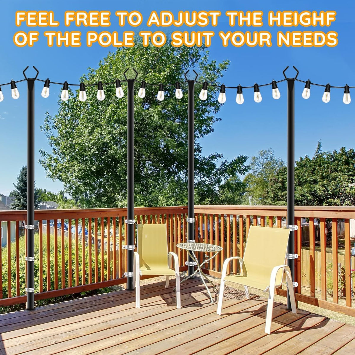 AHRLHR 6 Pack String Light Poles, Outdoor String Light Pole 10 ft Forked Metal Light Pole with Adjustable Outdoor Light Stand, Deck, Backyard, Garden, Wedding, Rustproof and Sturdy with Hooks.