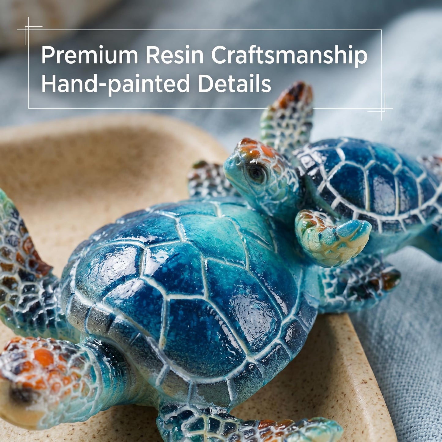 Brizoria Sea Turtle Decor Collectible Figurines, Mother and Baby Mini Turtles, Resin Sea Animals Ornaments for Beach Theme Bathroom Decor, A Thoughtful Gift from The Sea for Turtle Enthusiasts, Blue