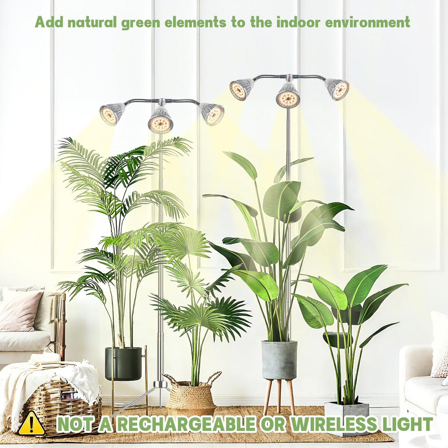 Full Spectrum Grow Lights for Indoor Plants, 3 Heads Aluminum Alloy Growing Lamps Covers More Plants, 15-62In Height Adjustable Plant Light with Detachable Tripod Stand, Auto On/Off Timer for Offices