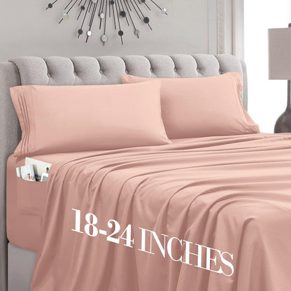 Mocassi Full Size 4-Piece Bed Sheet Set - 1800 Premium Hotel Quality Microfiber 18-24 Inches Extra Deep Pocket Fitted Sheet- Luxury Soft, Breathable, Wrinkle, and Fade Resistant, Blush Pink