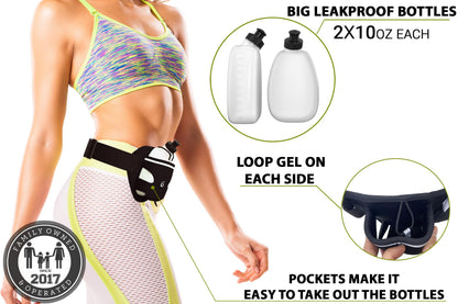 Q-RUN Hydration Running Belt with Bottles - Water Belts for Woman and Men - iPhone Belt for Any Phone Size - Fuel Marathon Waist Pouch for Runners - Jogging Cycling Biking, Purple