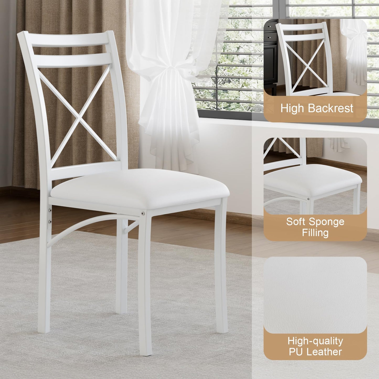 VECELO 5 Piece Dining Table Set for 4 with Chairs, Faux Marble Tabletop, Small Space, Kitchen, Breakfast Nook, White