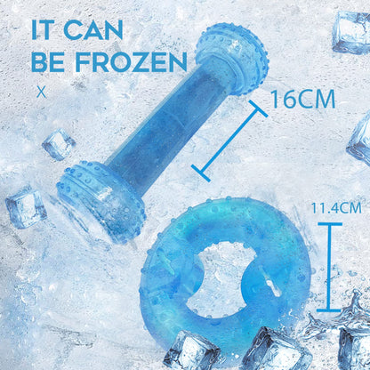 SPOFLY Freezable Puppy Teething Toy, 1 Teething Ring +1 Teething Bone Freezable Dog Chew Toys Set (Blue)