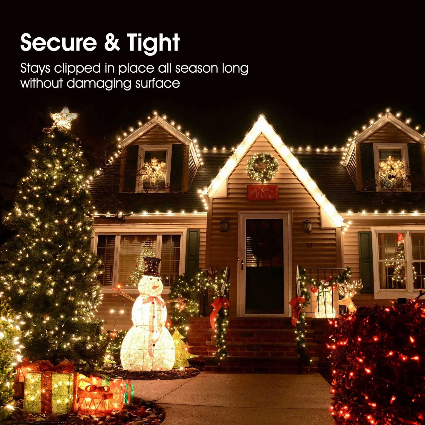 C9 Led Christmas String Lights 68Ft 100 LED with All in One Clips Outdoor Waterproof Strawberry Roof Lights, Commercial Grade Extendable for Indoor Outside Roofline Home Xmas Decoration, Warm White