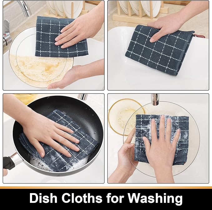 Mordimy 100% Cotton Terry Cloth Dish Cloths, Soft and Absorbent Checkered Dish