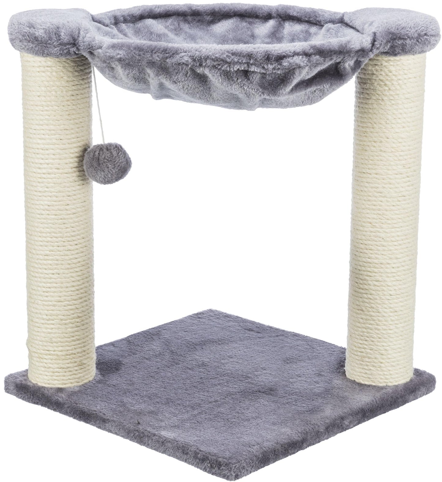 TRIXIE Baza Cat Scratching Post 19,7 Inch - with Durable Sisal Rope and with Fluffy Hammock and Dangling Cat Toy - in Gray