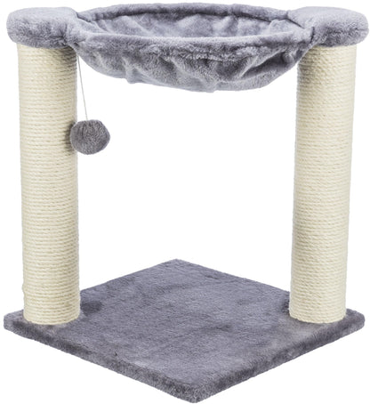 TRIXIE Baza Cat Scratching Post 19,7 Inch - with Durable Sisal Rope and with Fluffy Hammock and Dangling Cat Toy - in Gray