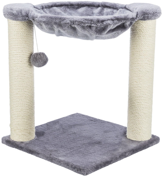 TRIXIE Baza Cat Scratching Post 19,7 Inch - with Durable Sisal Rope and with Fluffy Hammock and Dangling Cat Toy - in Gray