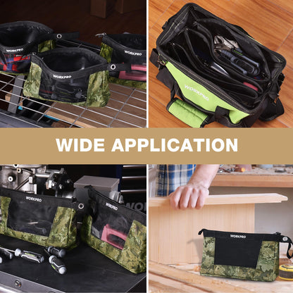 WORKPRO 12" Tool Pouches with Zipper, Heavy-Duty Small Tool Bag, Utility small tool pouch for Tool Organizers and Storage, Mini Tool Bag, 3 Pack, Camo