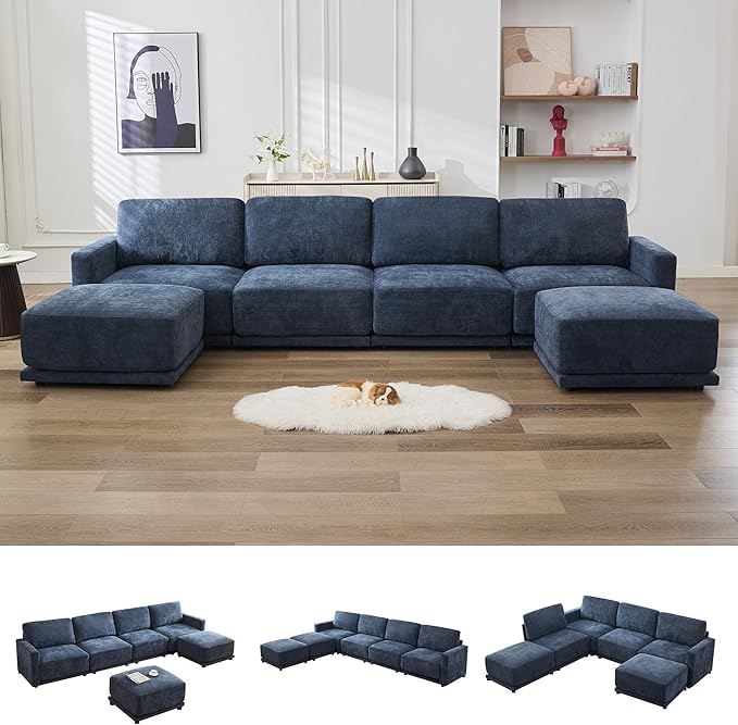 143.8" Modular Sectional Sofa Modern Chenille U Shaped Couch