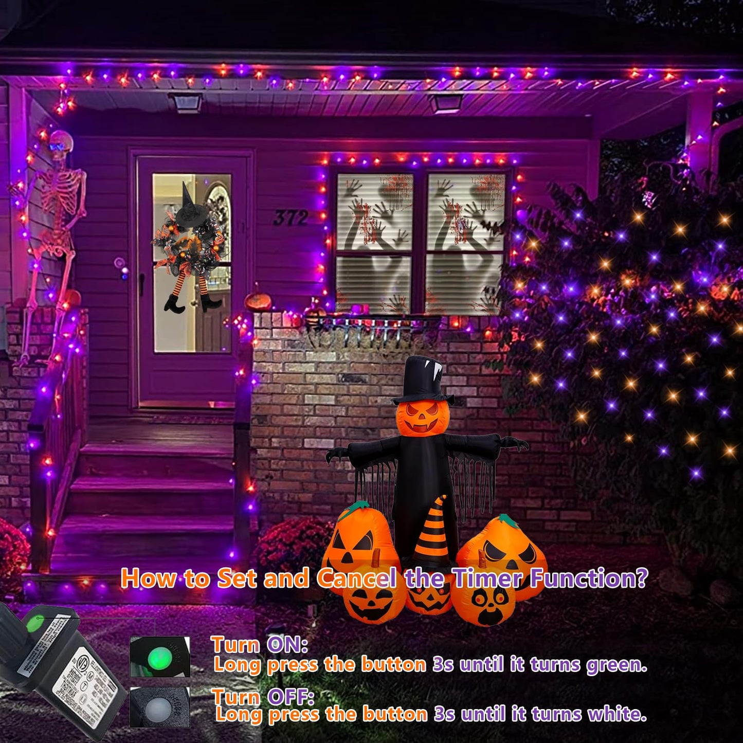 QITONG 165ft 500 LED Orange and Purple Halloween Lights Outdoor Waterproof, String Lights for Outside with 8 Modes, Green Wire Twinkle Lights Plug in Indoor