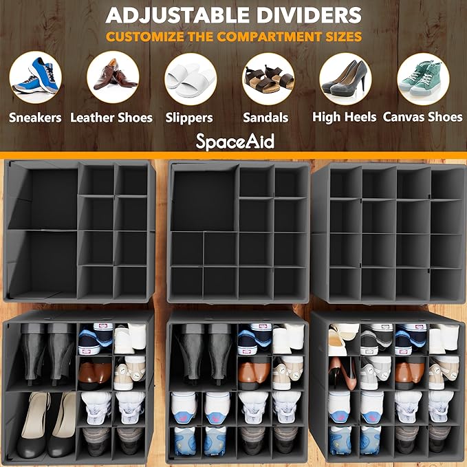 SpaceAid Shoe Organizer for Closet, 2 Pack Foldable Shoe Storage Containers