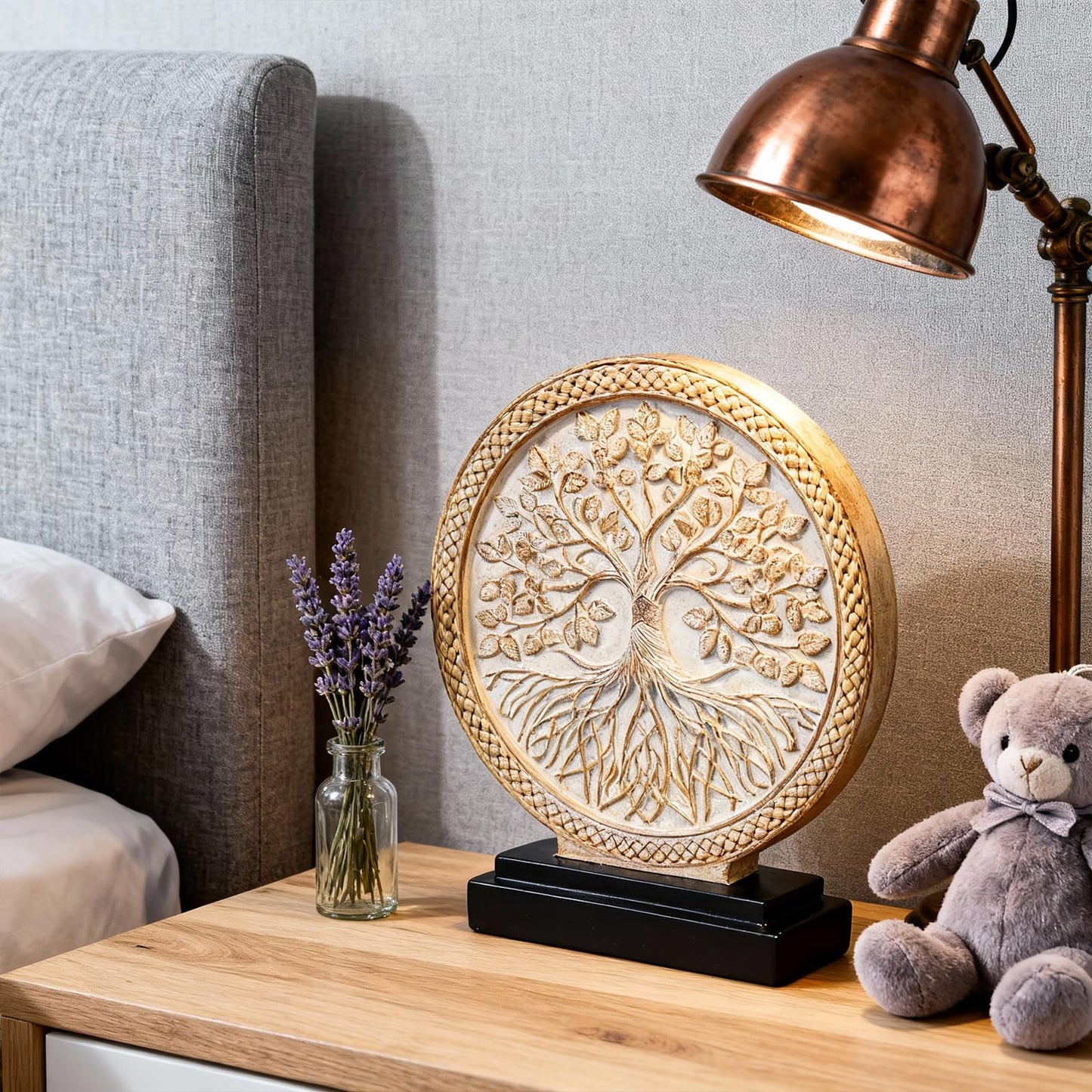 LCCCK Tree of Life Statue, Resin Round Tree Sculpture for Cabinet Decor, Shabby Chic Knick Knacks, Living Room Mantle Entryway Table Top Accent, Symbolic Family Roots Home Decor