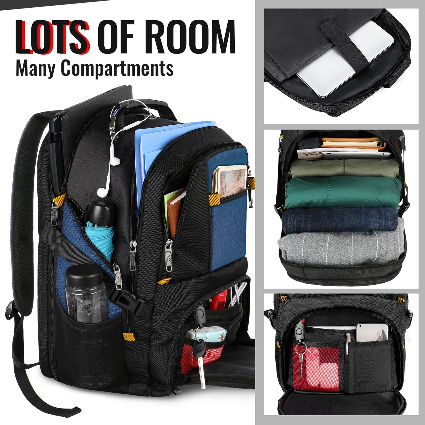 MATEIN Travel Laptop Backpack Large, 17.3 Inch Backpack 50L School Bag Water Resistant, Work Computer Rucksack for Men Anti Theft TSA with USB Charging Port, Laptop Bags for School Business-Roy Blue