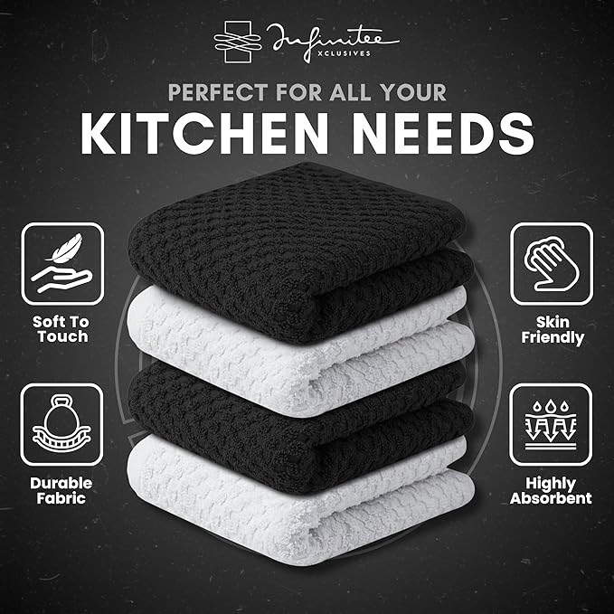 Infinitee Xclusives Premium Dish Cloth 100% Cotton 12 x 12 Inches |Pack of 4|