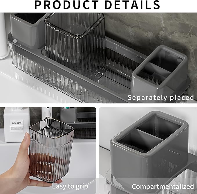 Toothbrush Holder for Bathrooms, 2 Cups Toothbrush Organizer for Bathroom