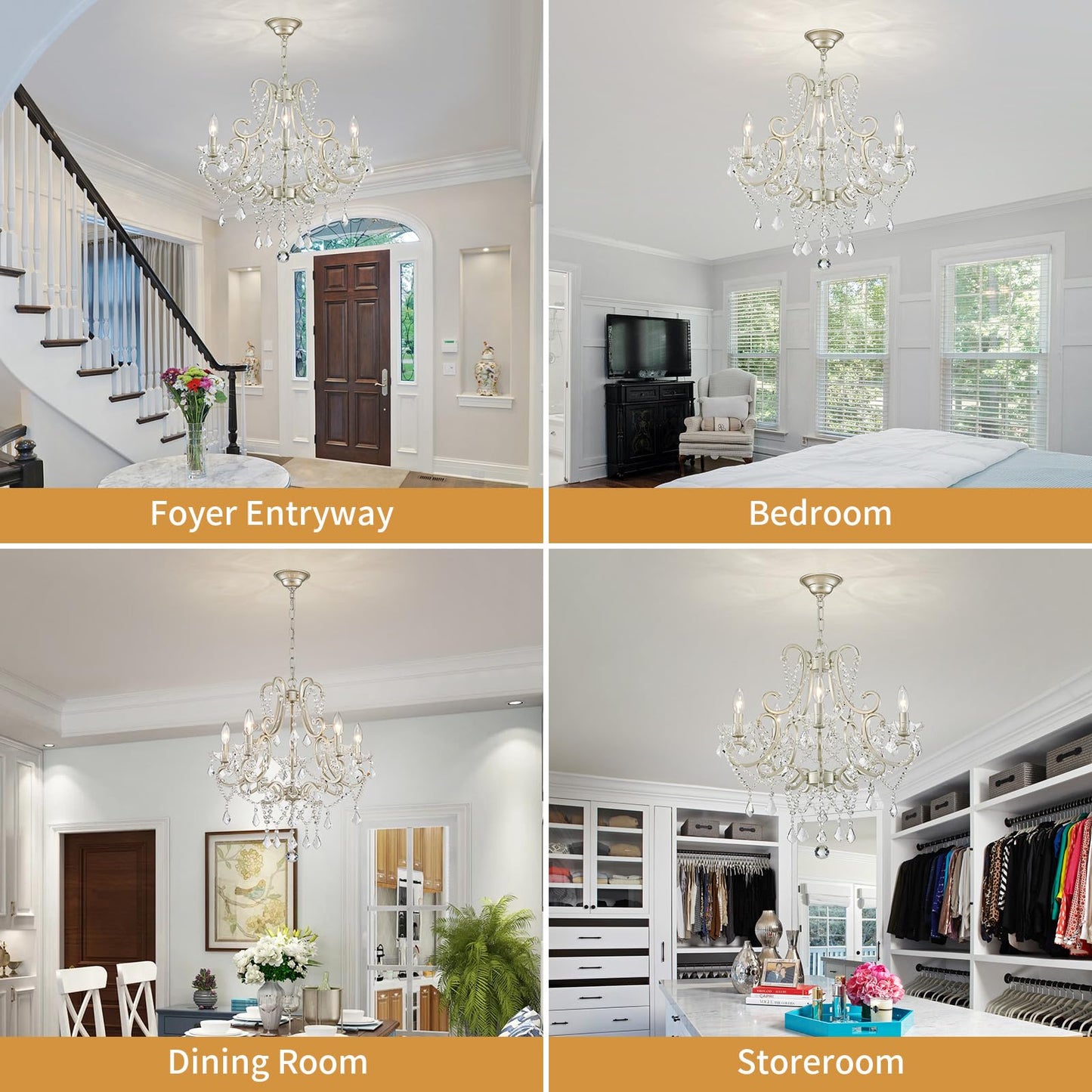 Crystal Chandelier, 5-Light Modern Chandelier for Dining Room Light Fixture, Nickel Finish Pendant Ceiling Light Fixture, Modern Candle Chandelier for Living Room Kitchen Island Entryway Bedroom