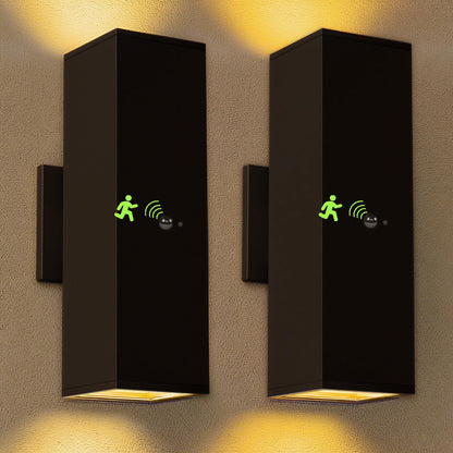 Motion Sensor Outdoor Wall Lights 2-Pack, Dusk to Dawn Exterior Light Fixtures with 3 Lighting Modes, 13'' Up Down Porch Lights with 15W LED Bulbs, Waterproof Wall Sconce for House, Patio, Garage