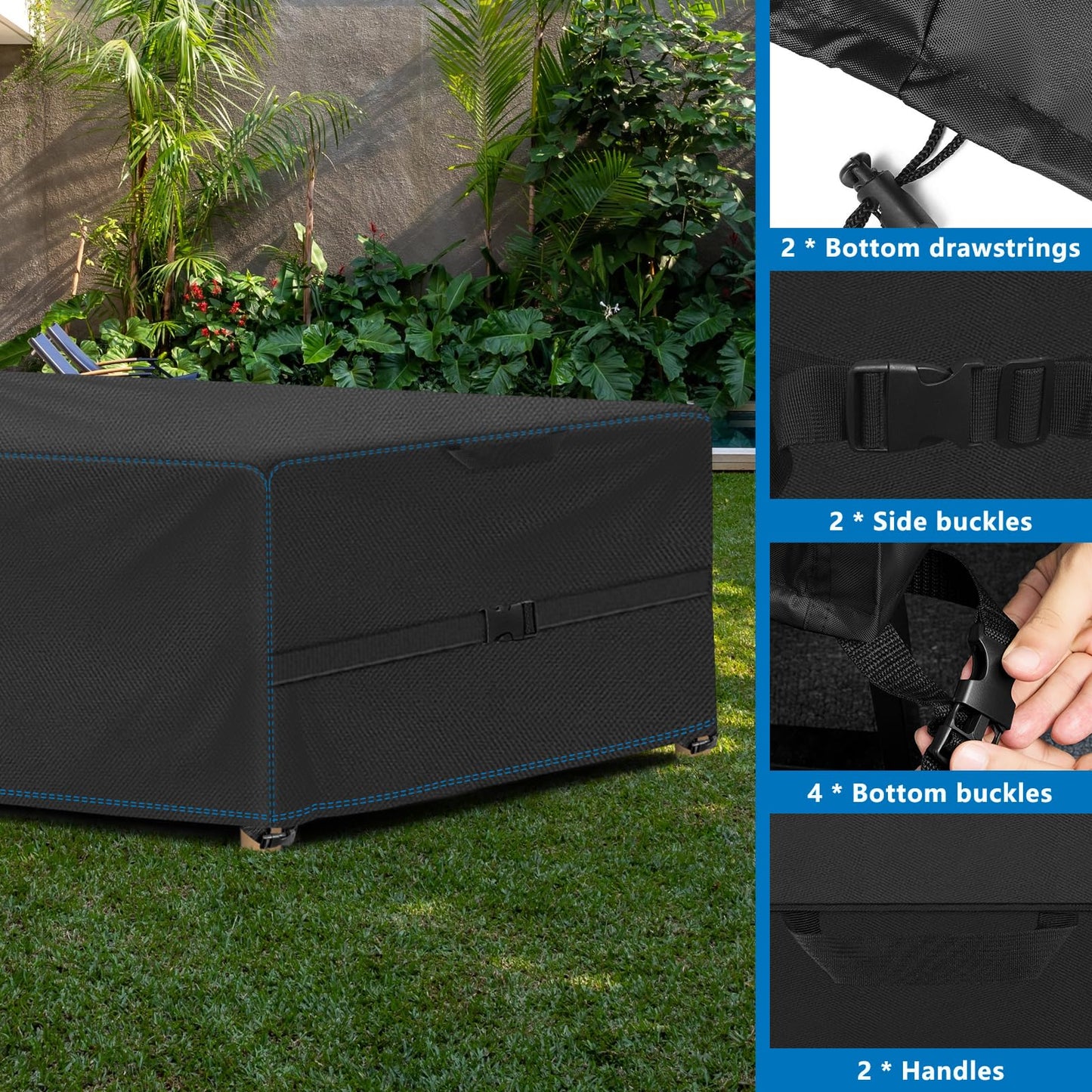 SIRUITON 200x200x90cm Cube Garden Furniture Cover, Heavy Duty 420D Oxford Fabric Waterproof Patio Garden Rattan Cube Table Set Cover with Air Vent, Square Black