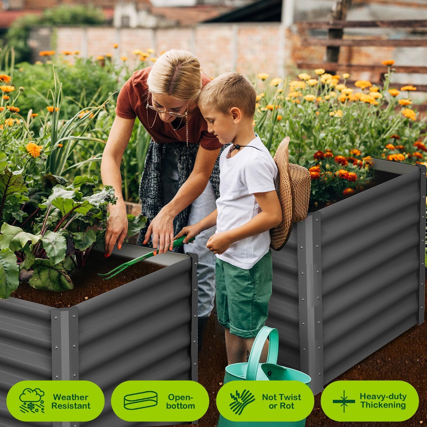 GarveeHome 6 * 3 * 2FT Raised Garden Bed Kit, Galvanized Raised Garden Beds Outdoor for Gardening, Above Planter Boxes, Large Garden Bed for Vegetables, Fruits, Dark Grey, 2 Pcs
