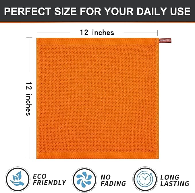 Kitinjoy 100% Cotton Kitchen Dish Cloths, 12 Pack Waffle Weave Ultra Soft