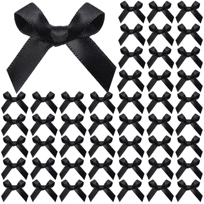 YGDZ 50 PCS Mini Black Bows, Small Stain Ribbon Black Bow for Cake, Tiny Bows for Crafts, Bow Decorations for Party Favors, Balloons