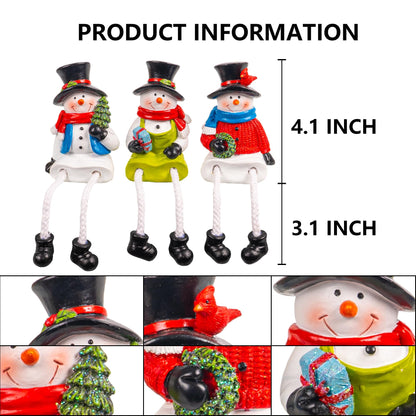Dazzle Bright Christmas Figurines, Set of 3 Resin Santa Snowman Sitters with Dangling Legs, Xmas Table Fireplace Shelf Sitters Decorations Sitting Figurines Ornament for Indoor Home Decor