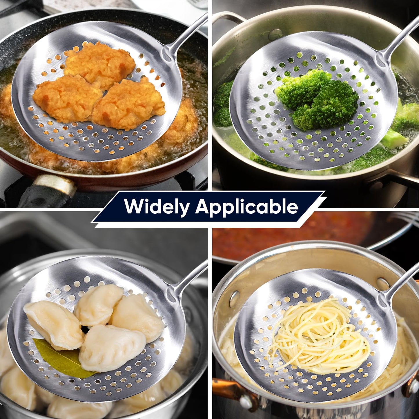 5 Pcs Newness Cooking Utensils Set, 304 Stainless Steel Kitchen Utensils Set, Metal Kitchen Accessories, Include Soup Ladle, Slotted Skimmer Spoon, Spaghetti Spoon and Spatula, Dishwasher Safe