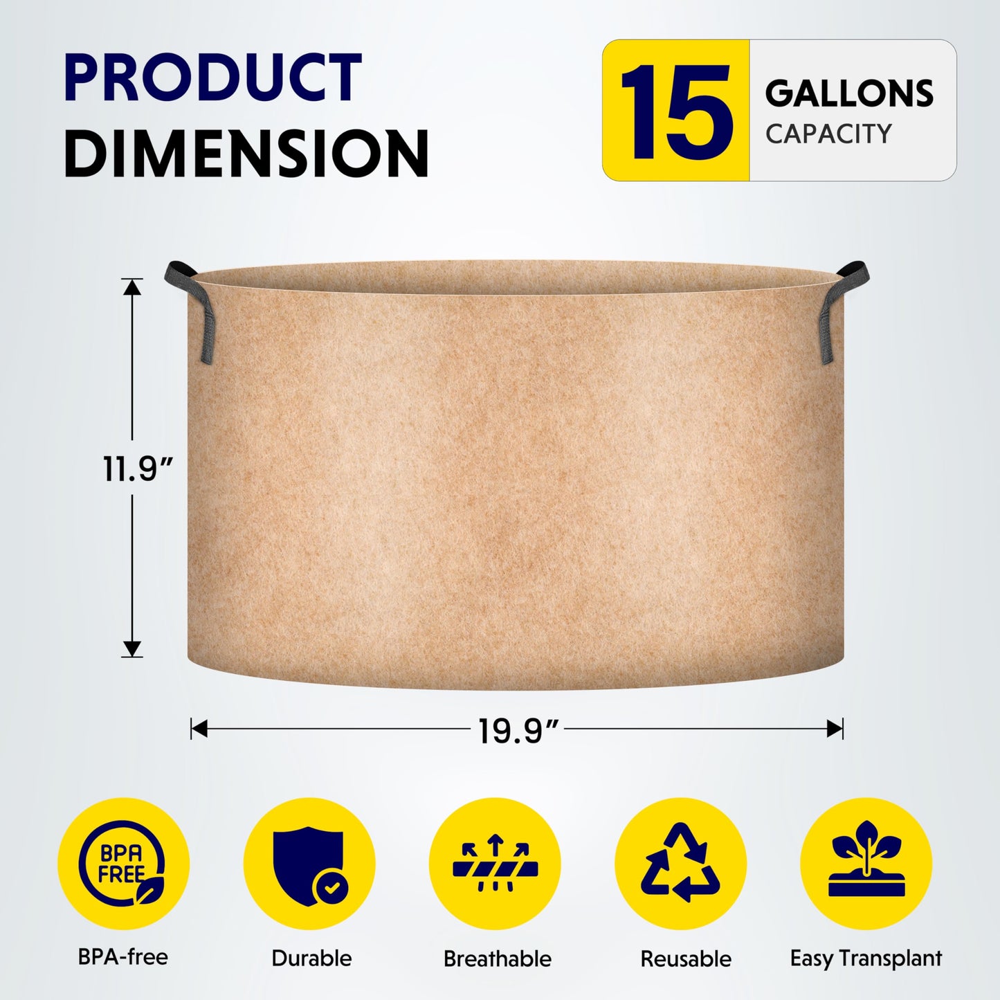 iPower 10-Pack 15 Gallon Aeration Grow Bags Thick Nonwoven Fabric Pots with Handles, for Fruits, Vegetables, and Flowers, Tan